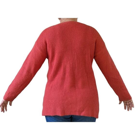 Coldwater Creek Orange Textured Cable Crew Neck Pullover Sweater Women Size L - Picture 3 of 4